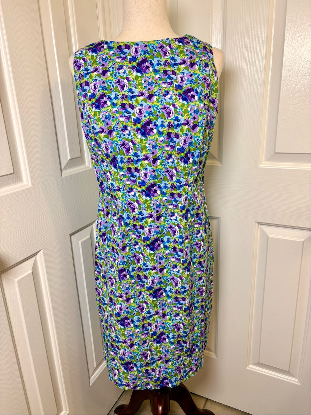 Vintage 90s CDC Purple Blue Floral Sheath Dress Spring Feminine Size 12